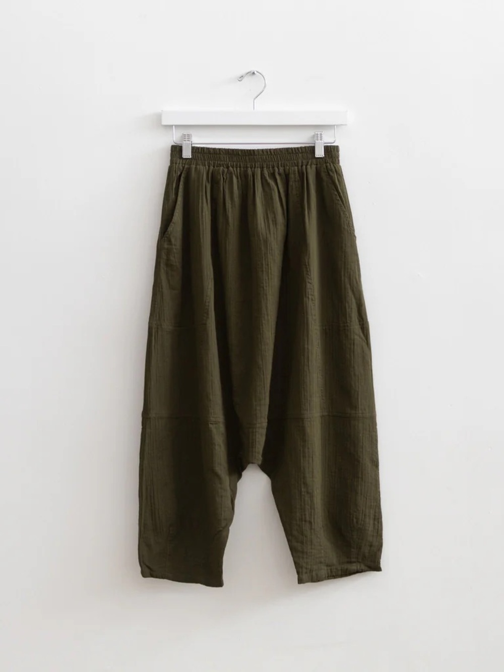 Atelier Delphine Kiko Pant in Crinkled Cotton Sz L Hunter Green